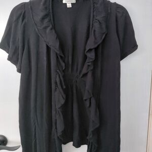 Dressbarn Black Ruffled Open Cardigan